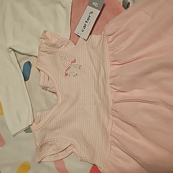 NWT Carter's 12m.set of pink unicorn 🦄  dress and white sweater with buttons - Picture 3 of 11